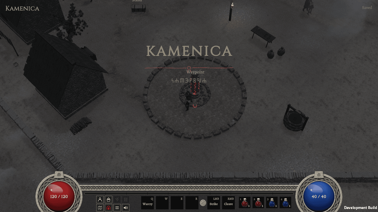 The village square of Kamenica with its waypoint, a well and the stash chest