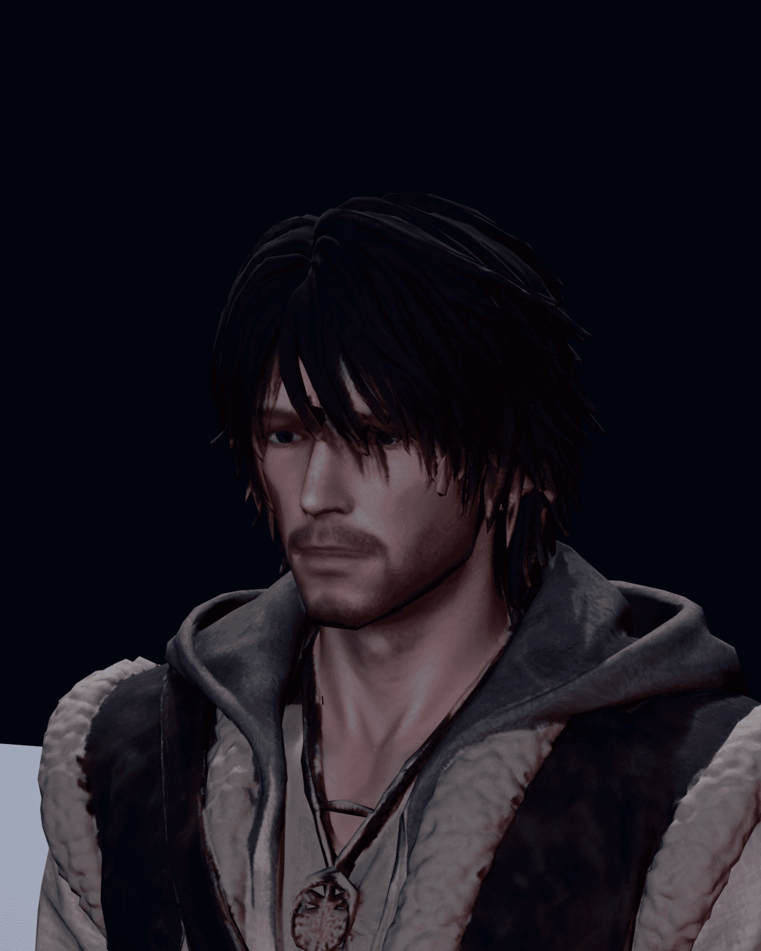 Portrait of the Zduhać: a young herdsman with dark hair in a sheepskin vest, a lightning scar on his arm