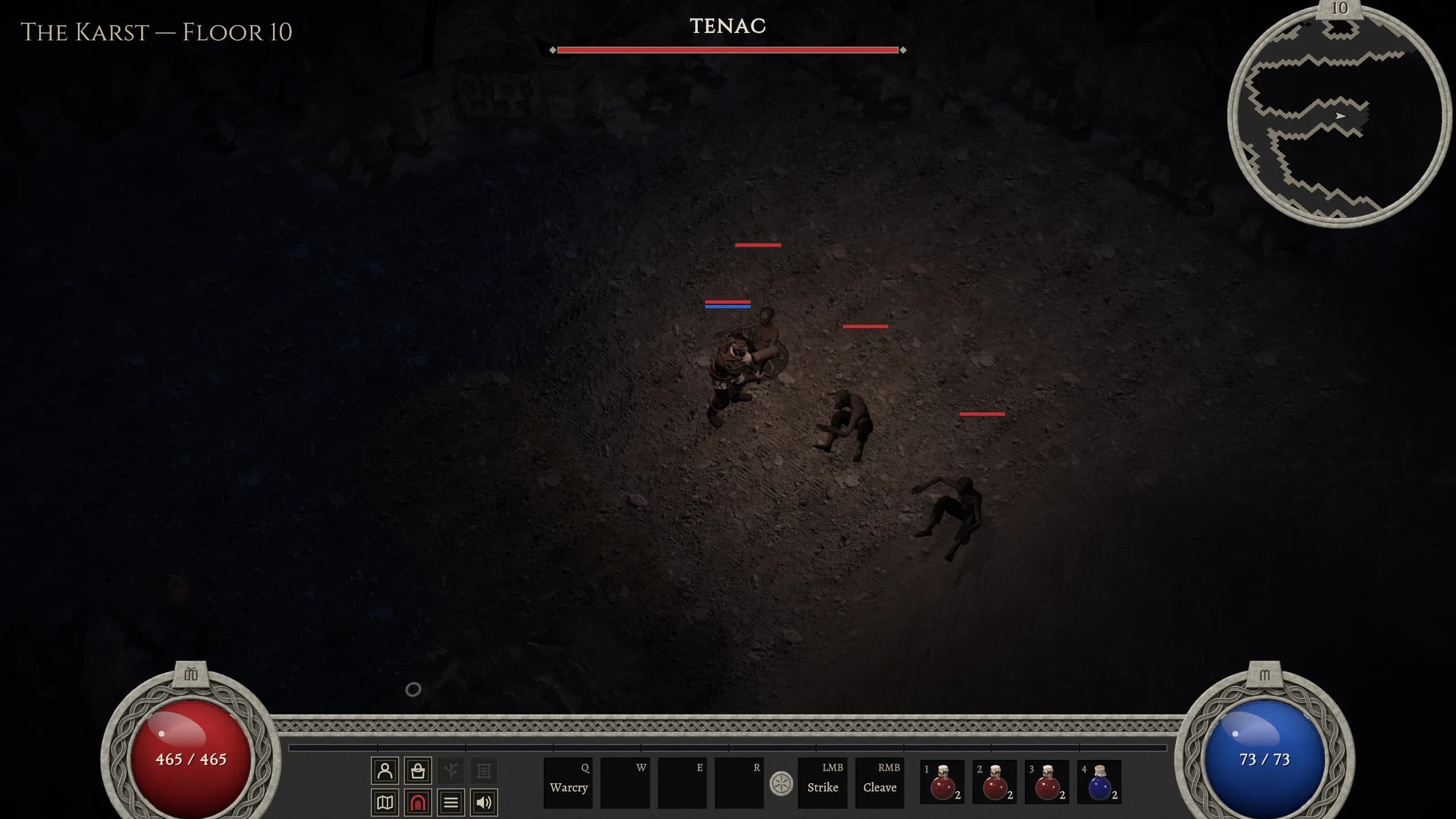 A Hajduk fighting a pack of three Tenci, the peat-dark walking dead, on floor 10 of the Karst